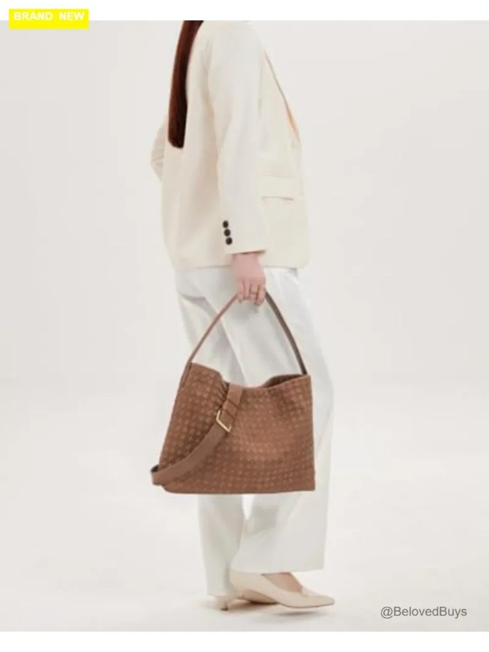 Woven Faux Suede Hobo Bag with Clutch Shoulder Strap Work Bag
